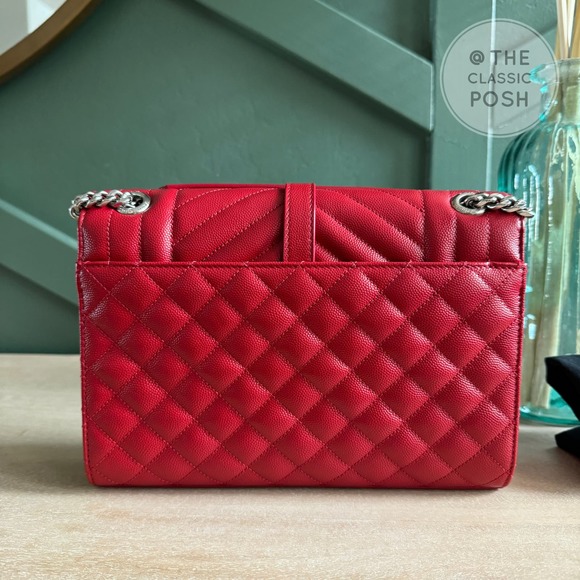 EUC Saint Laurent YSL Triquilt Medium Envelope Flap Pebbled Silver HW - Picture 5 of 13